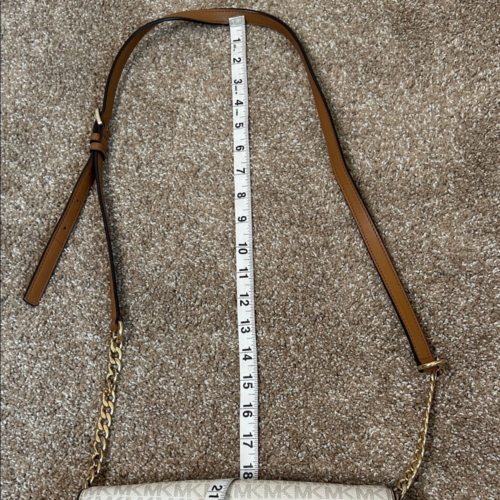 Michael Kors Cream and Tan Crossbody Bag with Gold Chain signature monogram - Picture 7 of 13